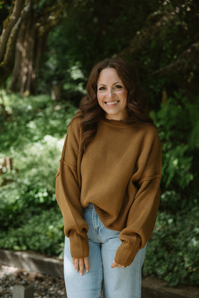 Classic Exposed Seam Sweater - Brown