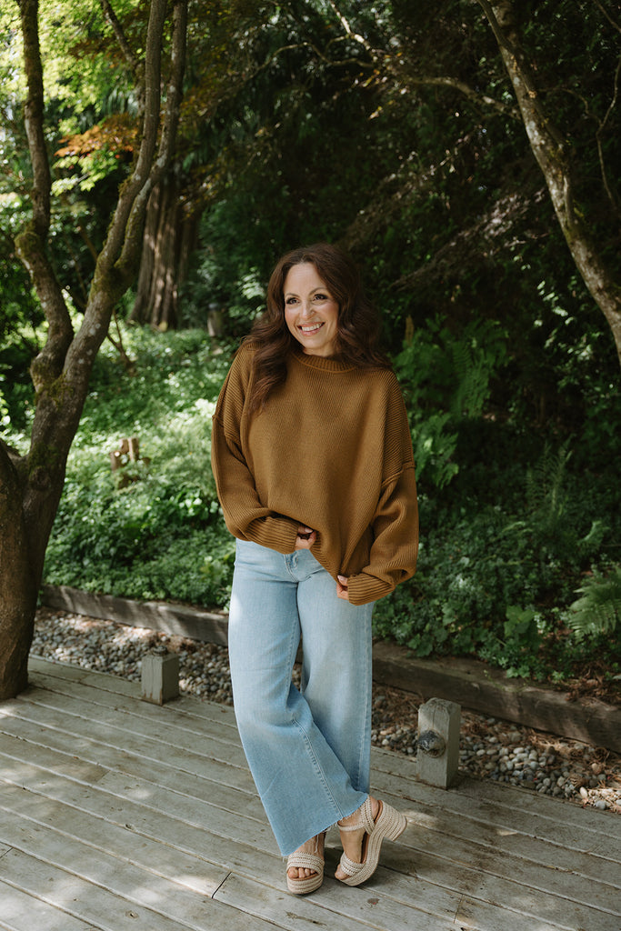 Classic Exposed Seam Sweater - Brown