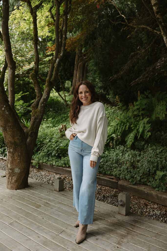 Oversized Exposed Seam Sweater - Cream