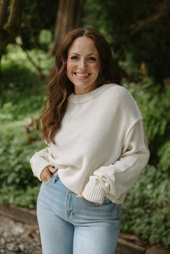 Oversized Exposed Seam Sweater - Cream