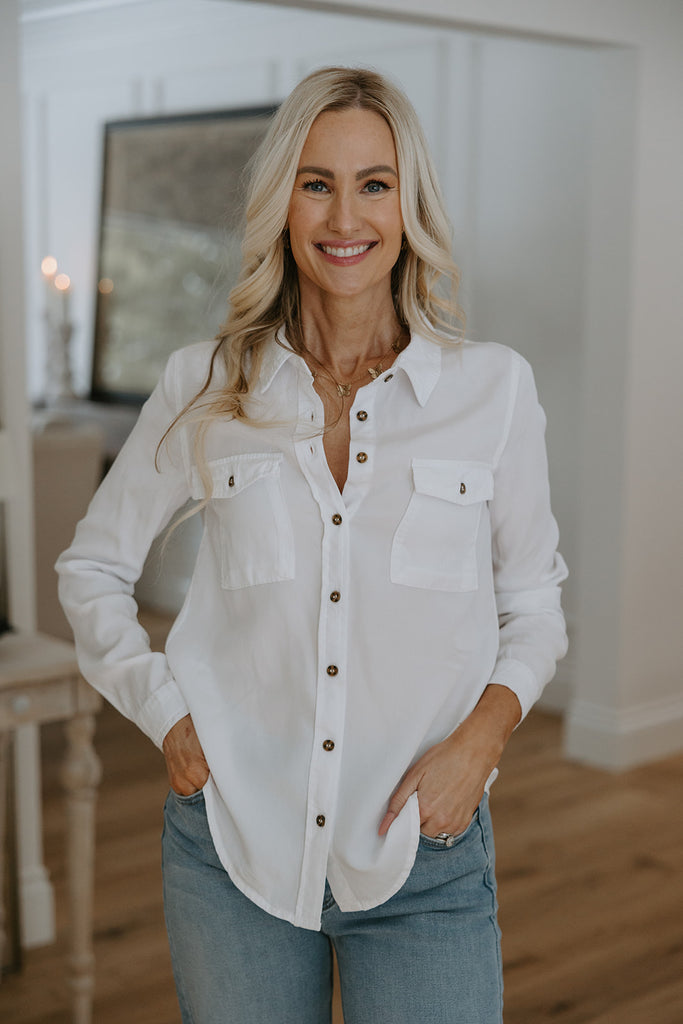 Long Sleeve Tencel Button up - White