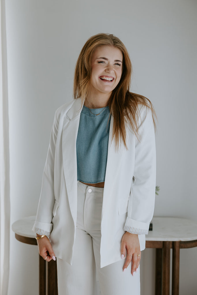 Classic Blazer with Stripe Lining - White