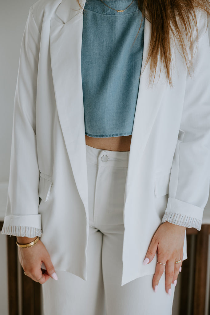 Classic Blazer with Stripe Lining - White