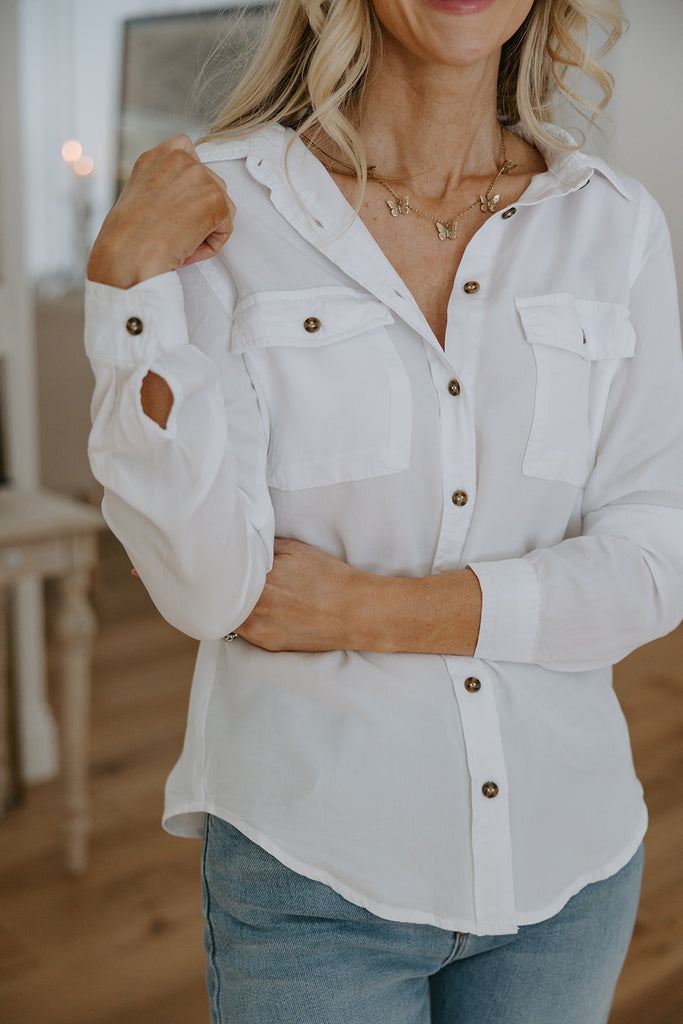 Long Sleeve Tencel Button up - White