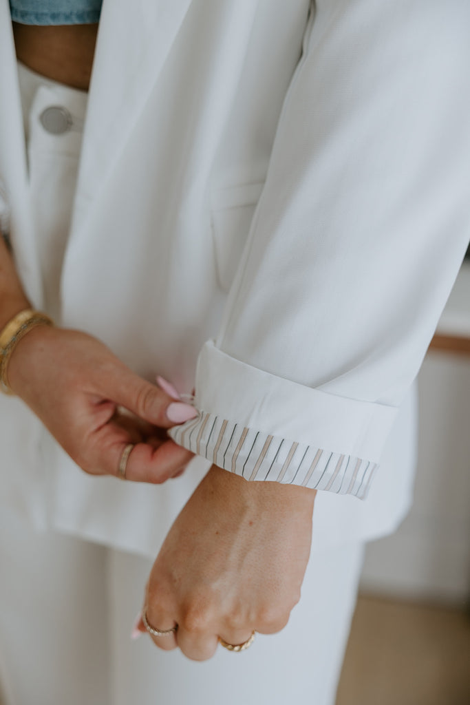 Classic Blazer with Stripe Lining - White