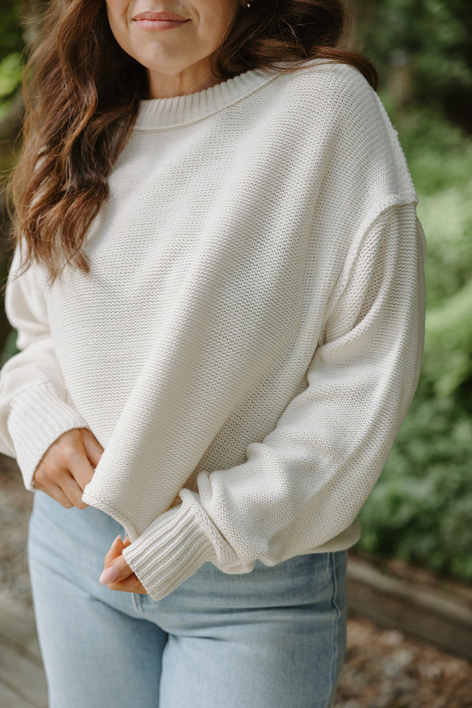 Oversized Exposed Seam Sweater - Cream