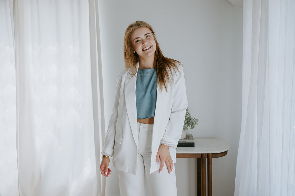 Classic Blazer with Stripe Lining - White