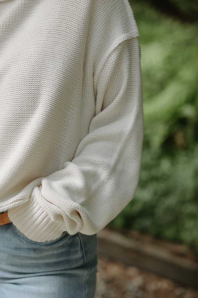 Oversized Exposed Seam Sweater - Cream