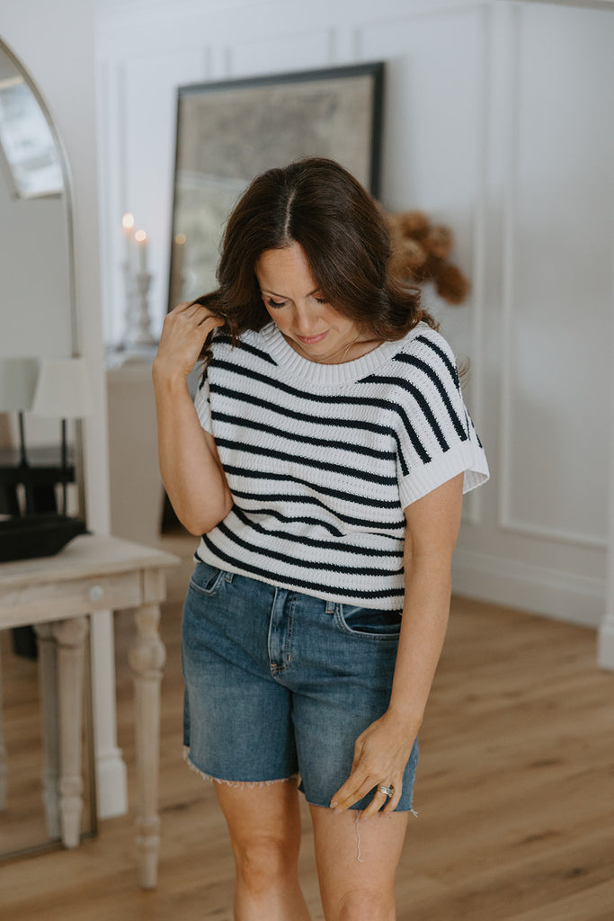 Knit Striped Sweater - Navy