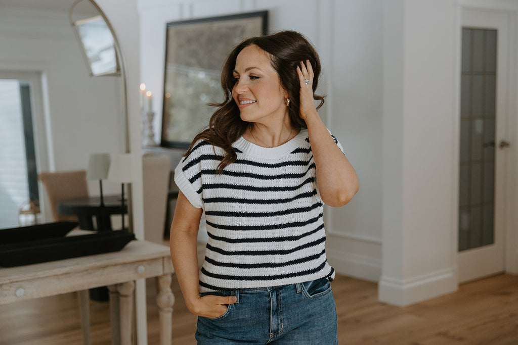 Knit Striped Sweater - Navy