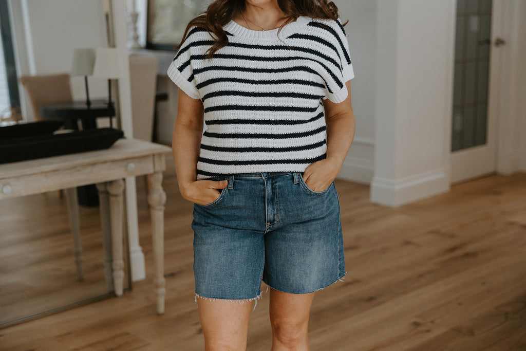 Knit Striped Sweater - Navy