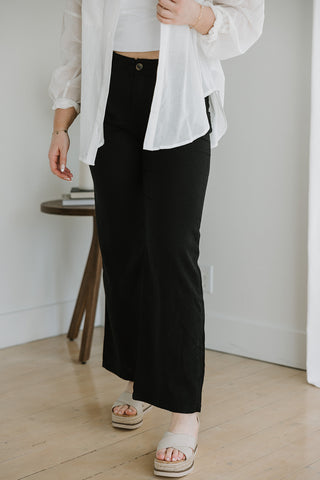 Knit Midi Skirt with Slit - Black