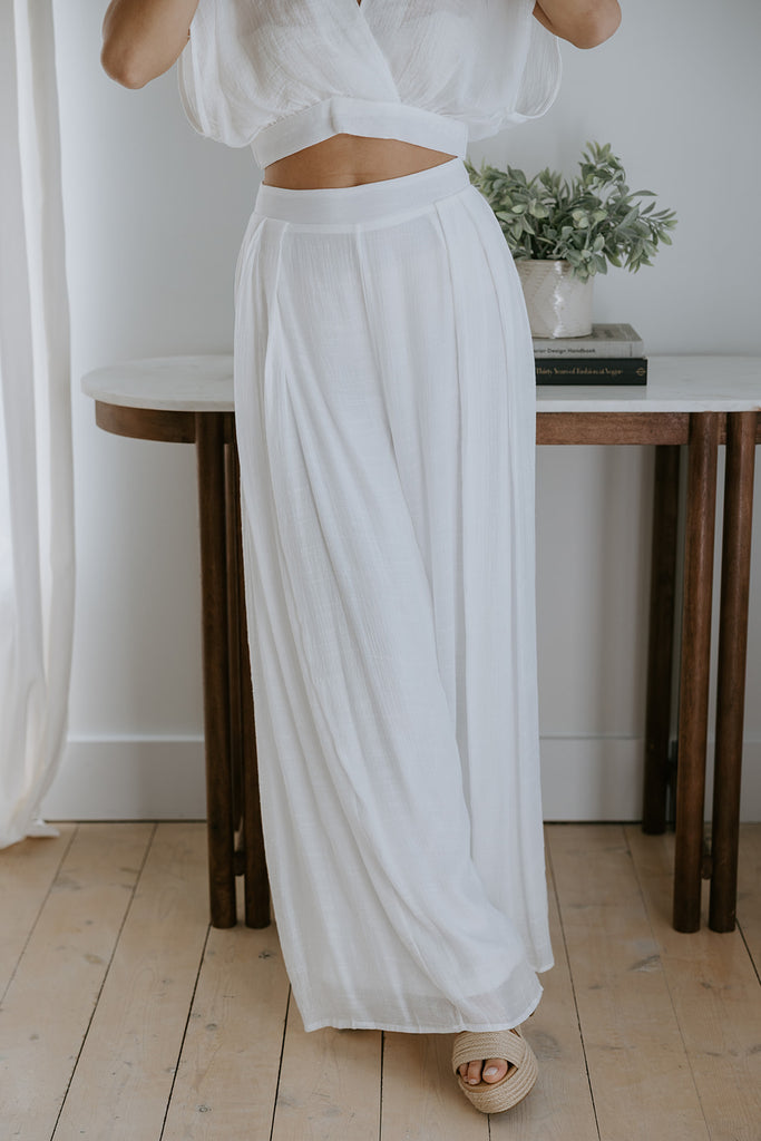 Drape Top with Flowy Pant Set - White