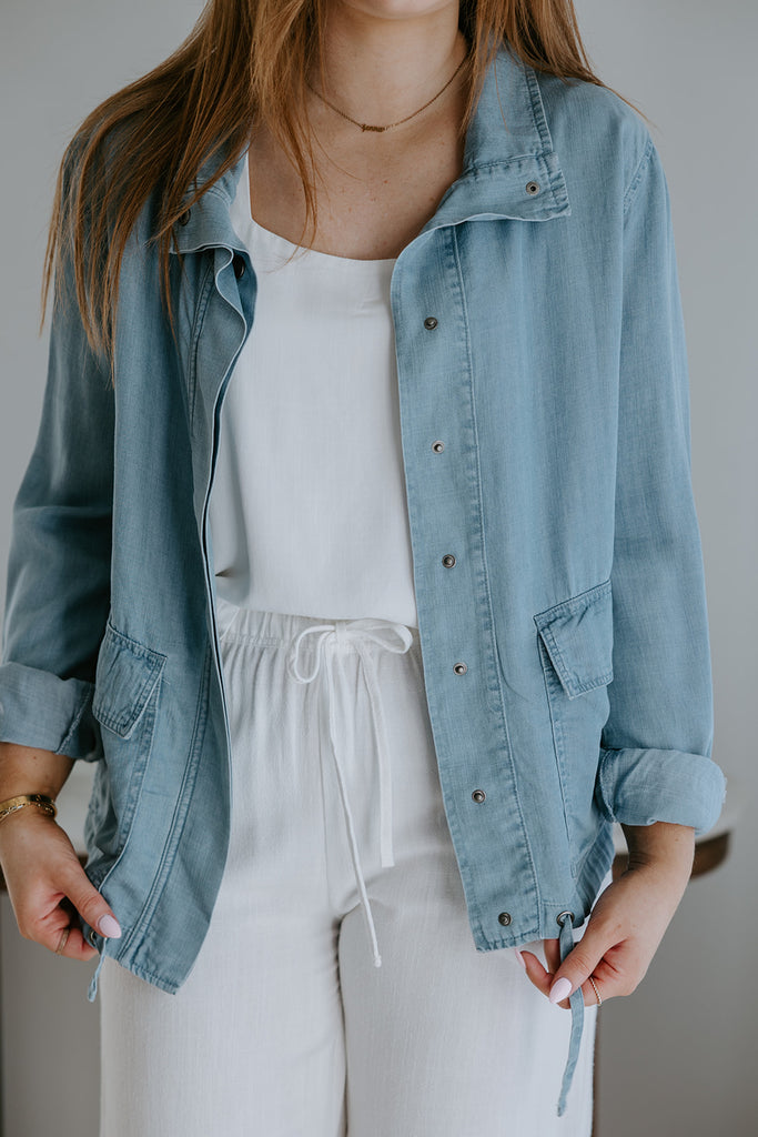 Tencel Lightweight Button Up Jacket - Blue