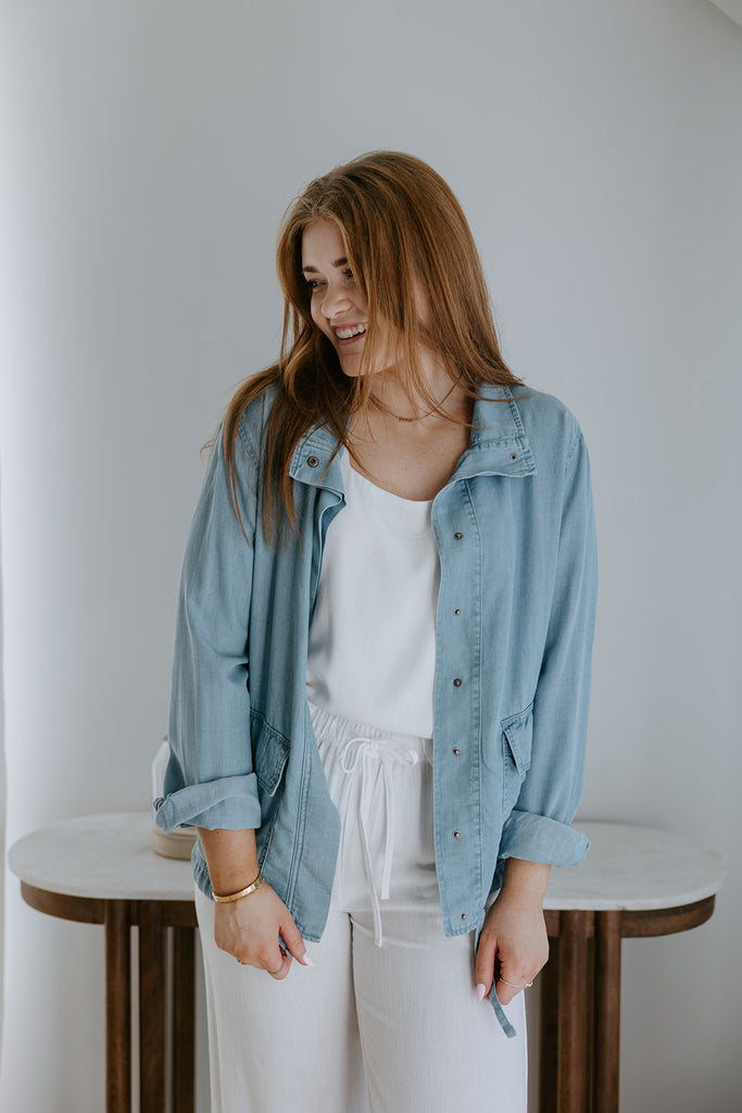 Tencel Lightweight Button Up Jacket - Blue