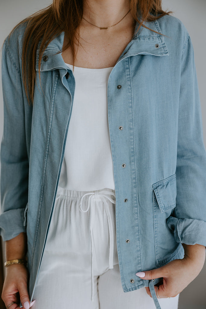 Tencel Lightweight Button Up Jacket - Blue