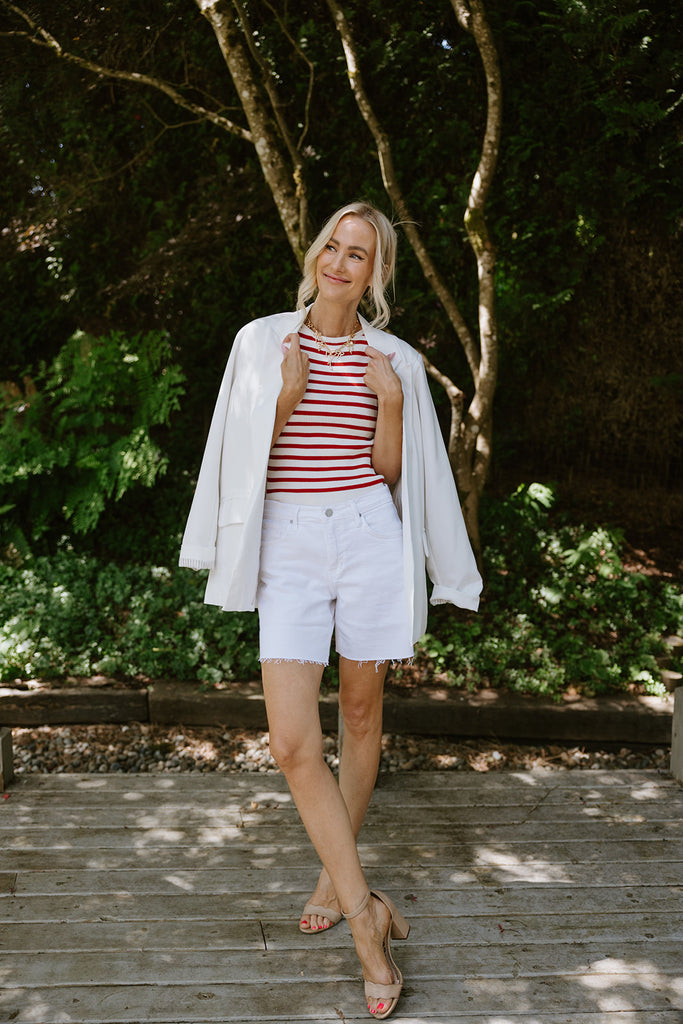 Striped Thin Knit Tank - Red/Cream