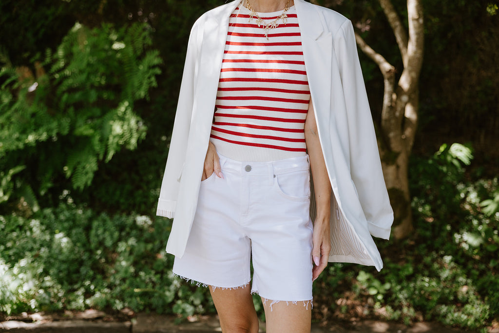 Striped Thin Knit Tank - Red/Cream