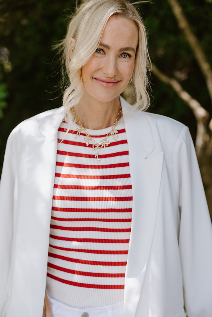 Striped Thin Knit Tank - Red/Cream