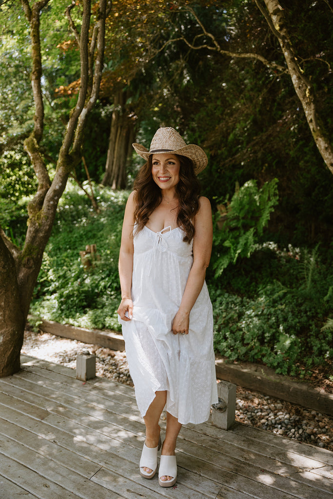 Spaghetti Strap Eyelet Midi Dress