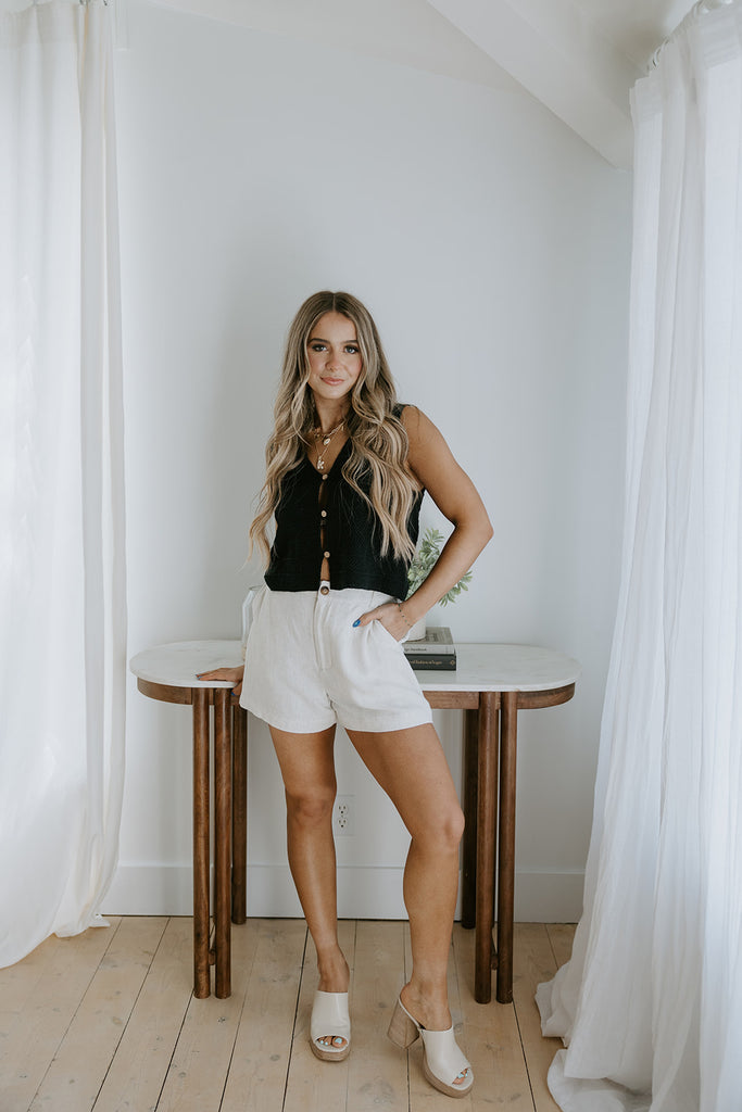 Linen Shorts with Pockets - Oat