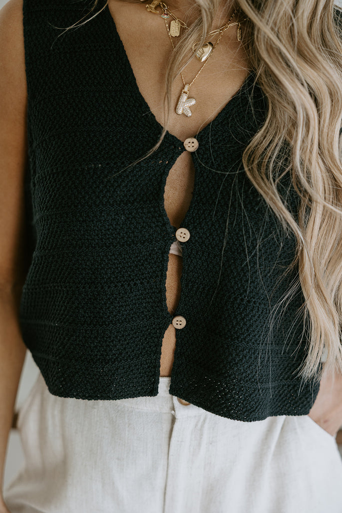 Button Up Knit Tank - Black