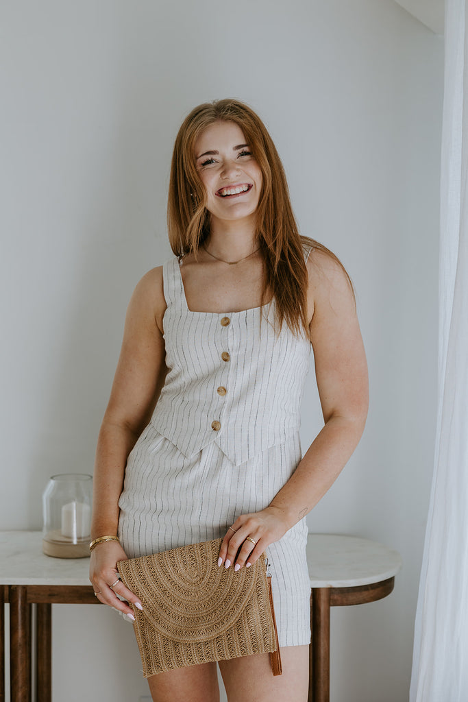 Faux-Set Button Up Vest Romper - Stripe