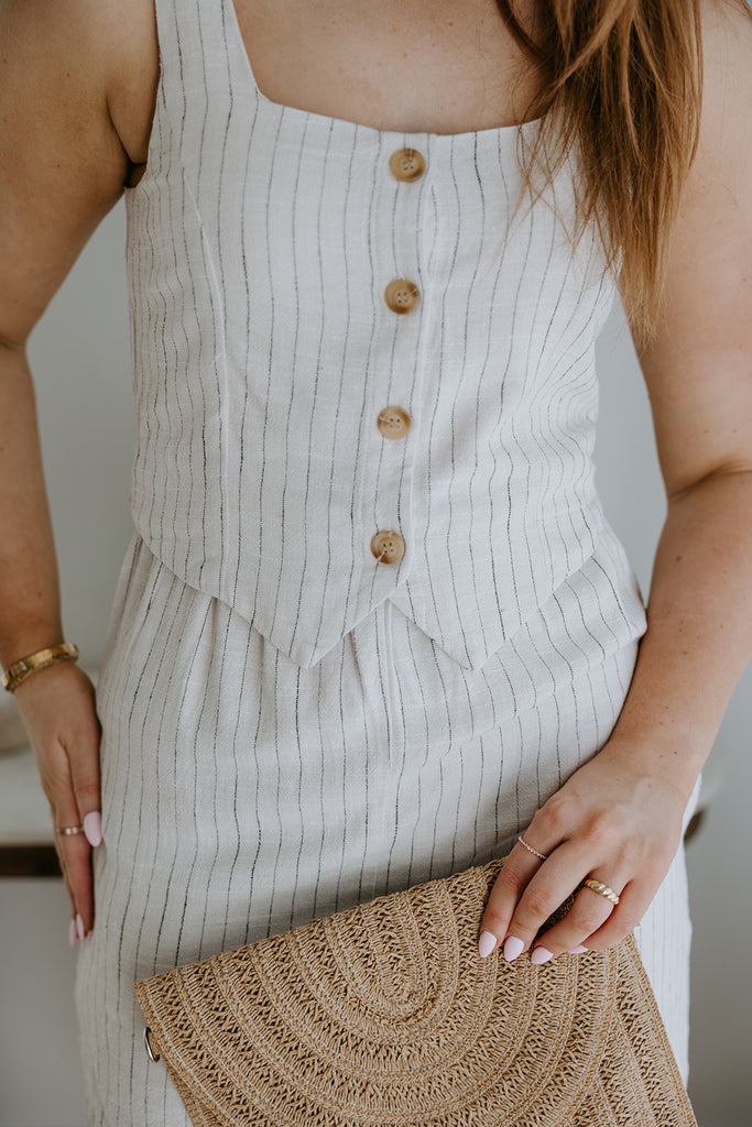 Faux-Set Button Up Vest Romper - Stripe