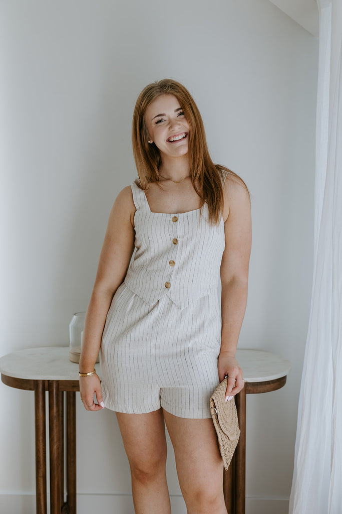 Faux-Set Button Up Vest Romper - Stripe