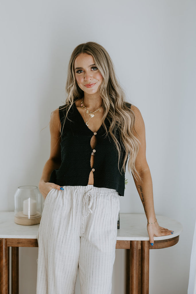 Button Up Knit Tank - Black