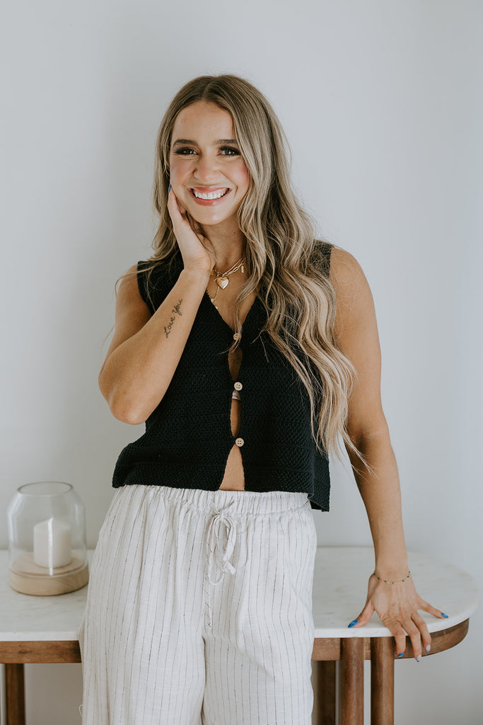 Button Up Knit Tank - Black