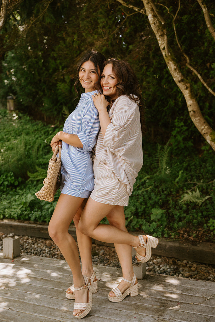 Oversized Striped Shirt & Short Set - Taupe