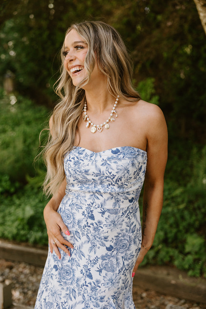 Strapless Ruffle Front Maxi - Blue
