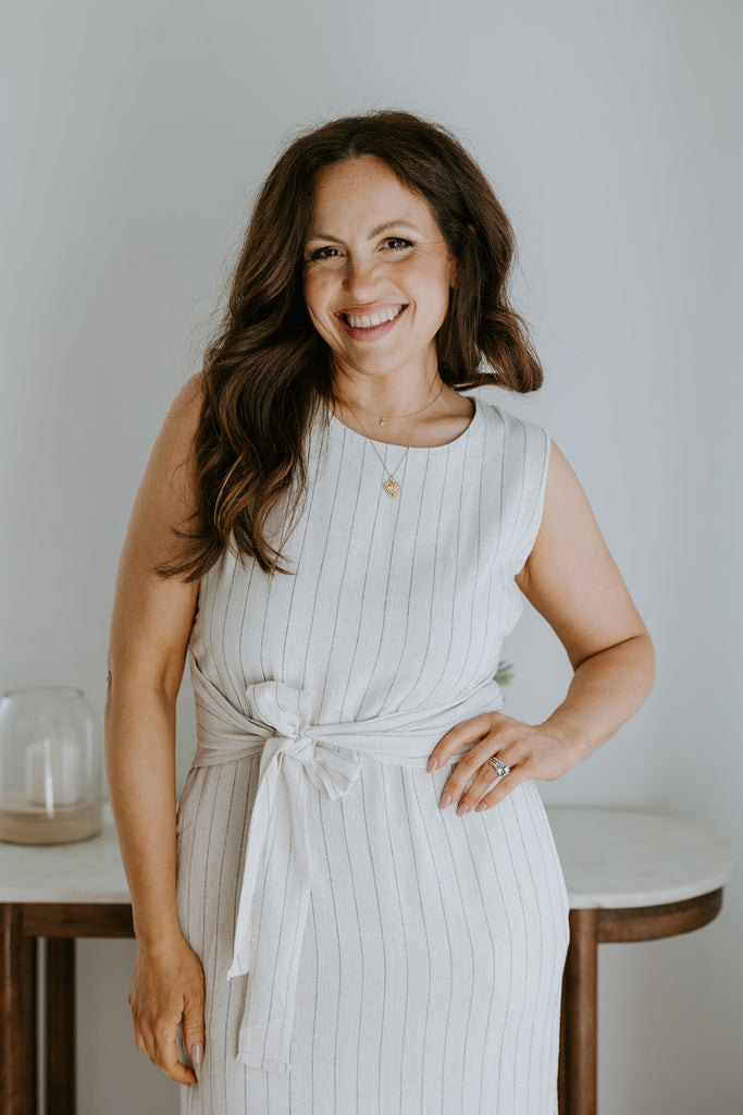 Striped Linen Dress with Smocked Back - Oat
