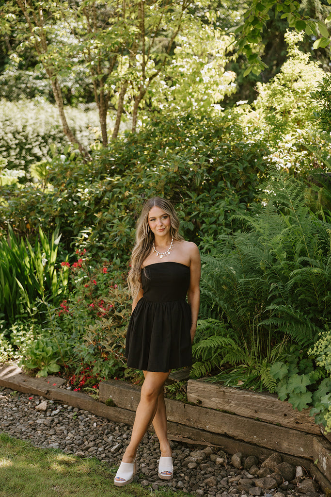 Strapless Mixed Material Dress - Black