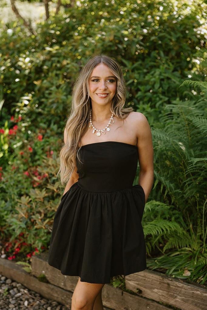 Strapless Mixed Material Dress - Black