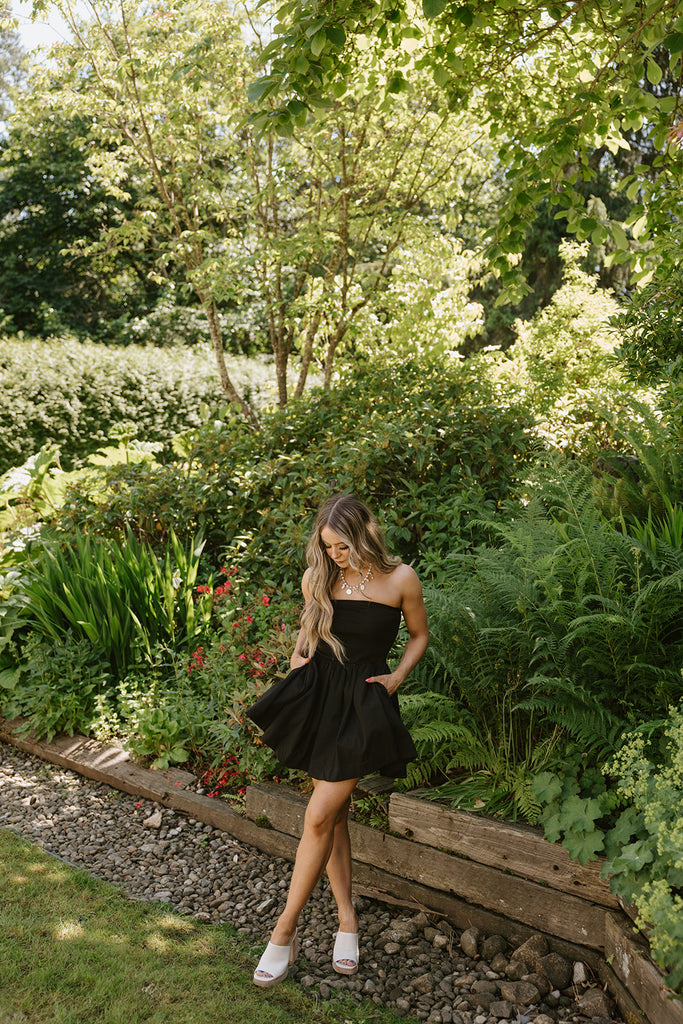 Strapless Mixed Material Dress - Black