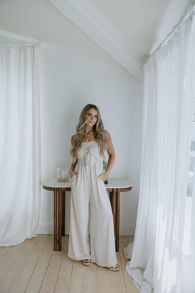 Front Twist Strapless Jumpsuit - Sand
