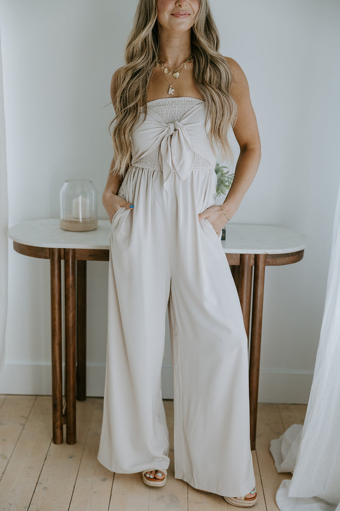Front Twist Strapless Jumpsuit - Sand