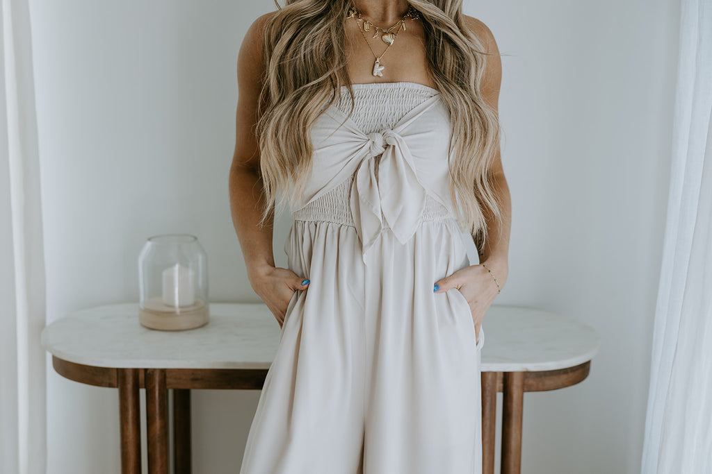 Front Twist Strapless Jumpsuit - Sand