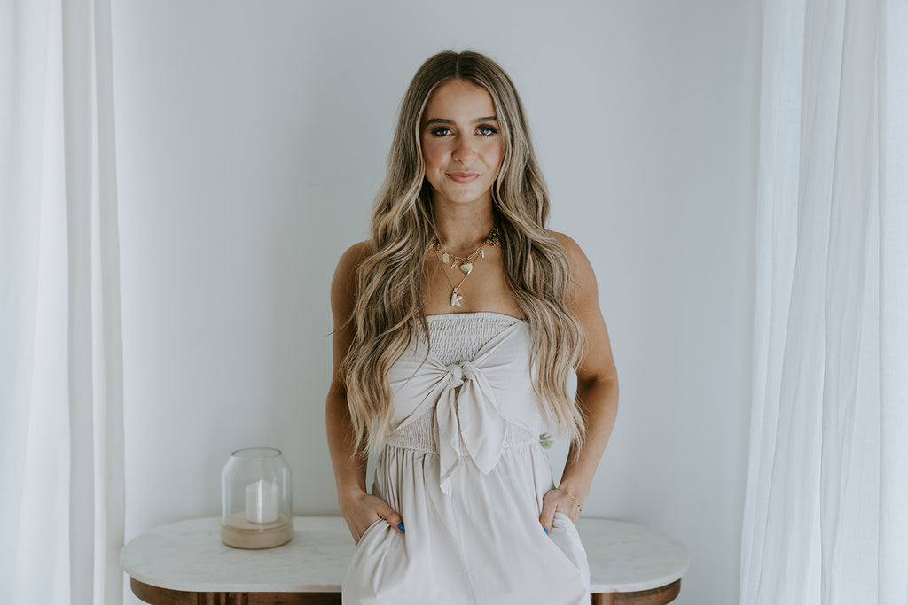 Front Twist Strapless Jumpsuit - Sand