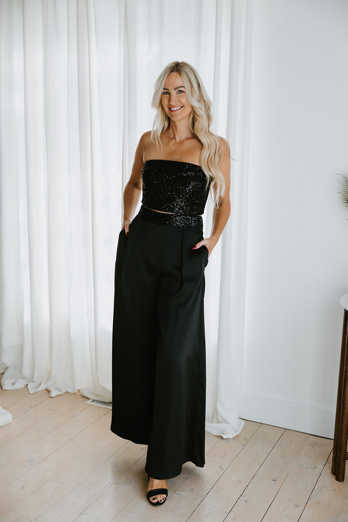 Sequin Tube Top And Pant Set - Black
