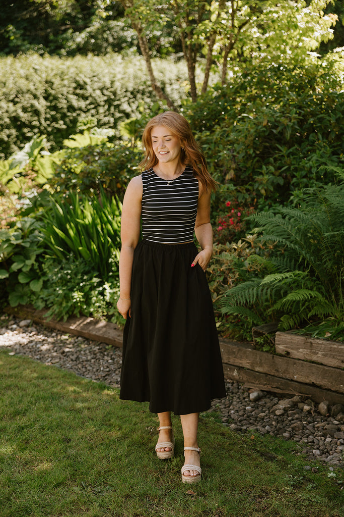 Cotton Midi Skirt - Black