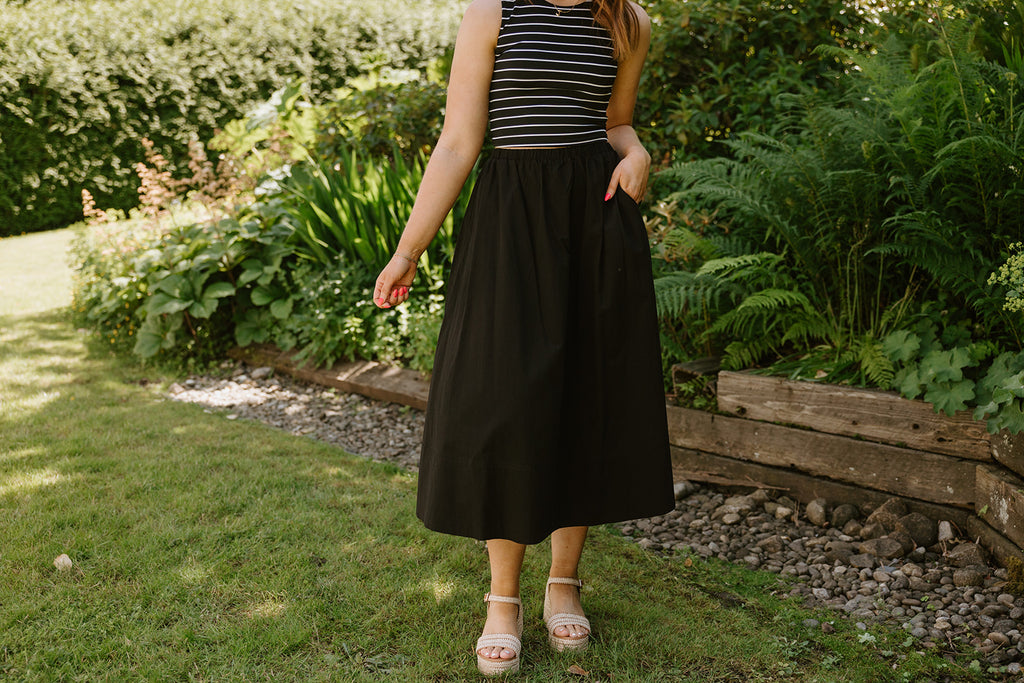 Cotton Midi Skirt - Black