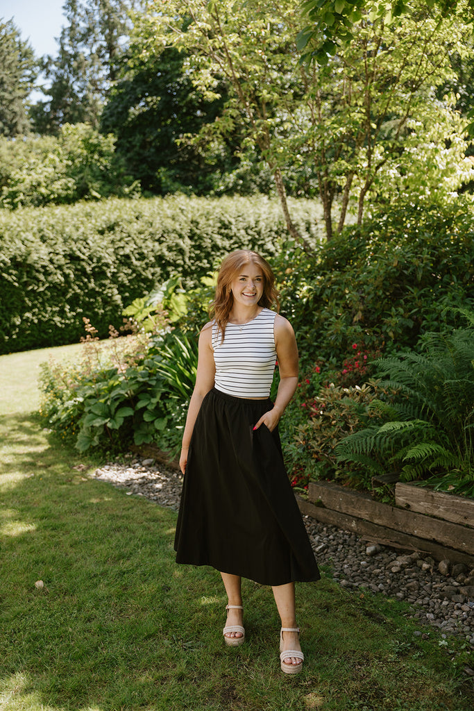 Cotton Midi Skirt - Black