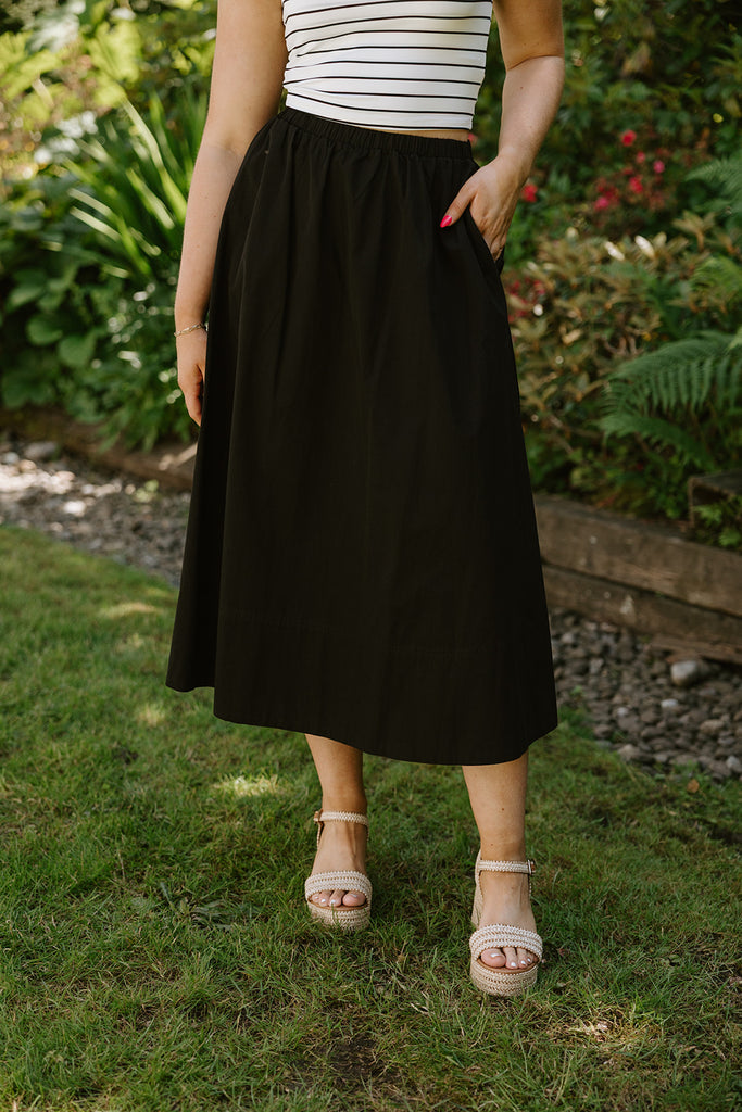 Cotton Midi Skirt - Black