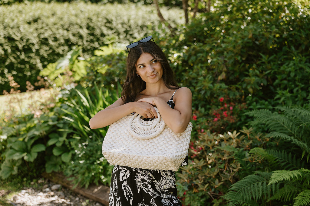 Woven Bag With Zipper & Handle - White