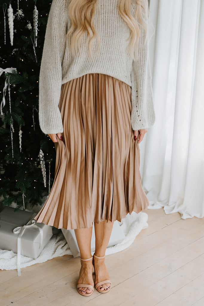 Champagne Pleated Midi Skirt