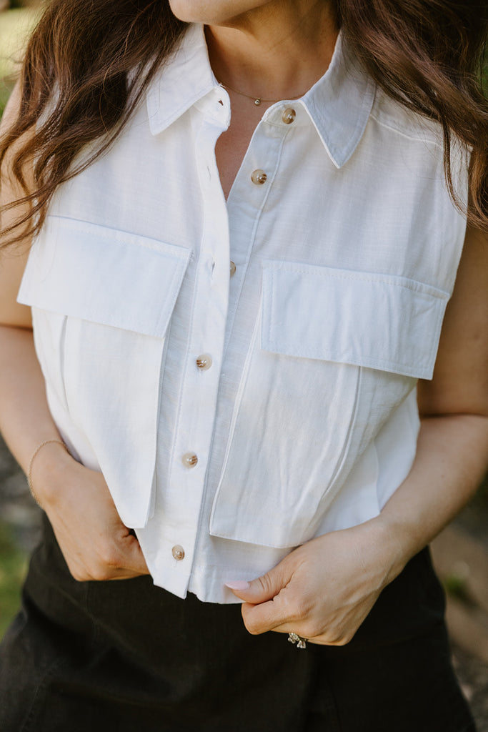 Sleeveless Button Up - White