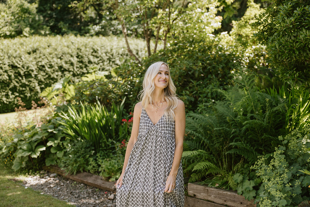 Printed A-Line Swing Maxi - Black